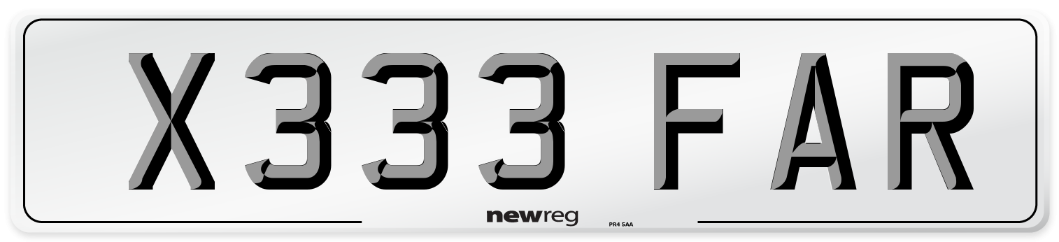 X333 FAR Number Plate from New Reg